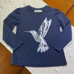 WANEX Girl’s Long Sleeve Navy Top with Hummingbird Design Size 104 (3-4Y)